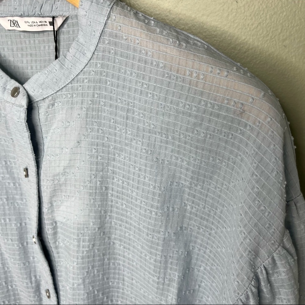 Zara Swiss Dot Blouse Long Sleeve Light Blue Size Large 8574 025 406 - Picture 5 of 10